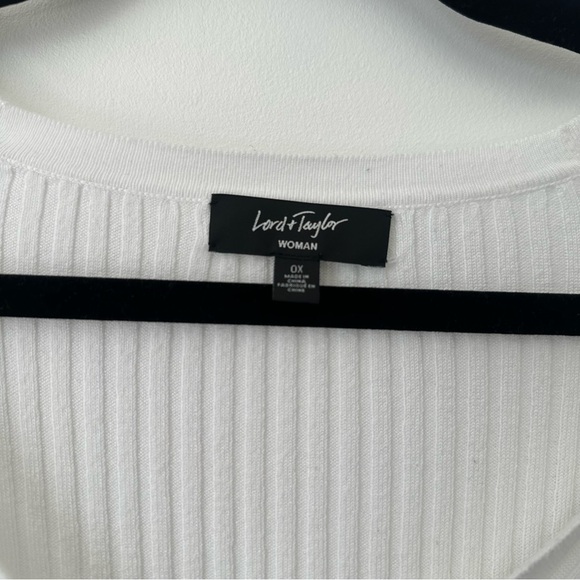 Lord & Taylor White Ribbed Button-Up Cardigan - Picture 3 of 4